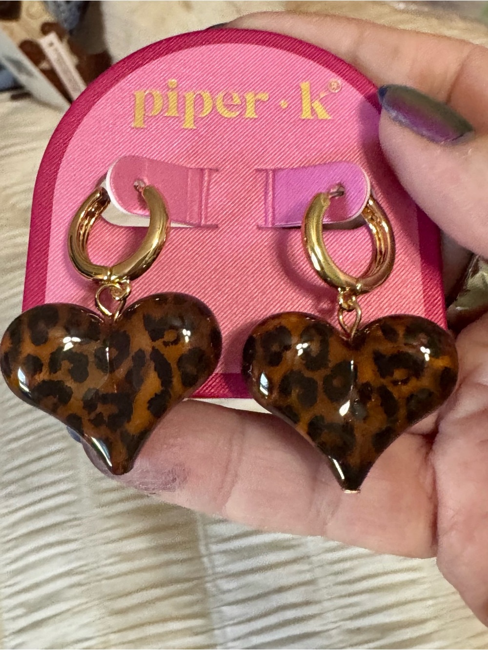 Piper K Brown and Black Leopard Heart Earrings